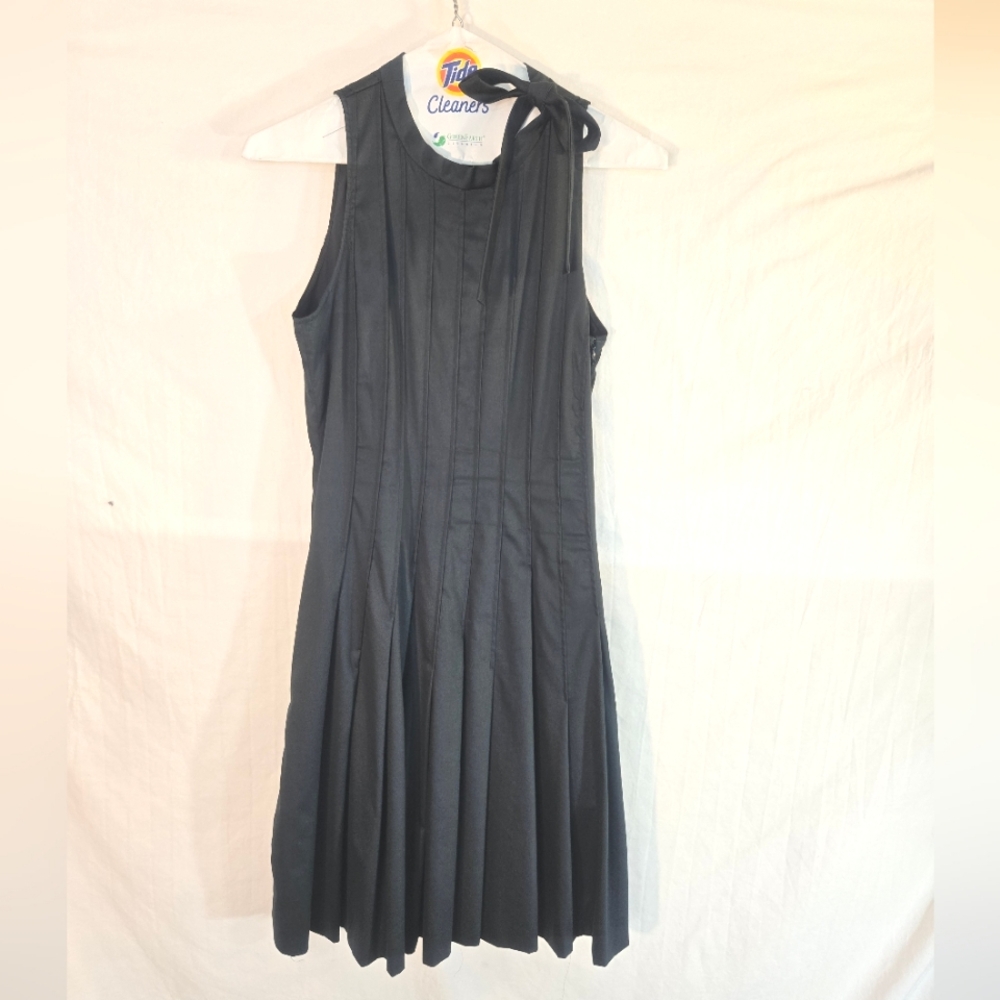 Moschino Black Sleeveless Pleated Midi Dress with Neck Tie